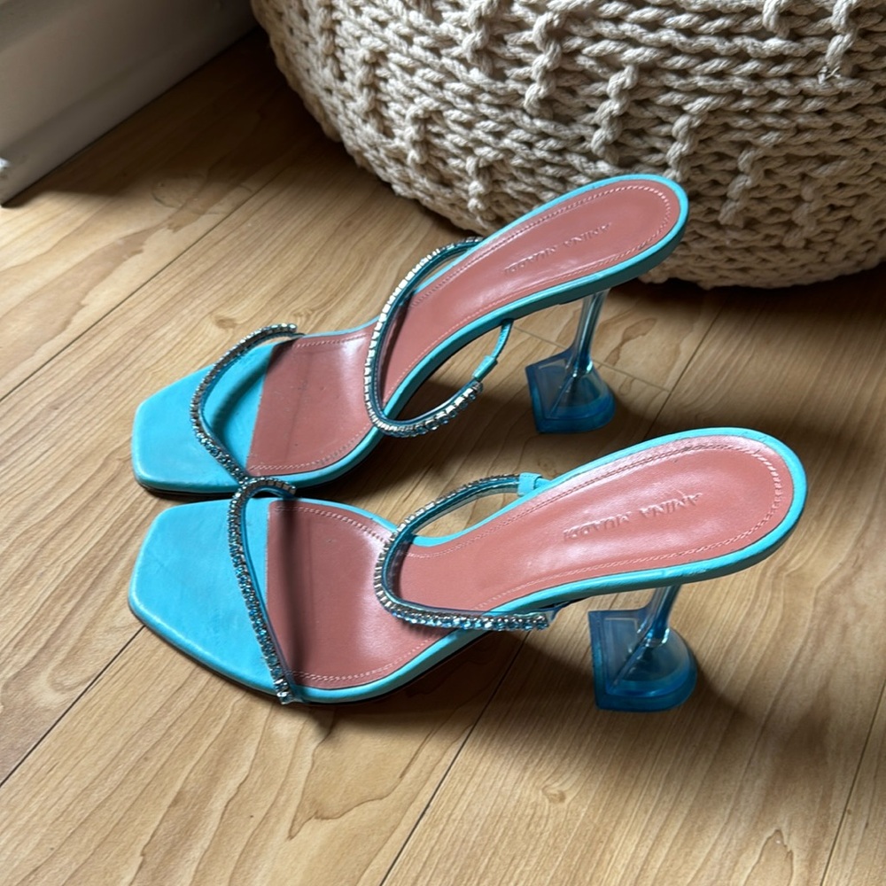 Amina Muaddi Gilda Crystal-Embellished Blue Heel - Picture 3 of 9